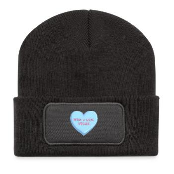 Blue Anime Heart – Wish u were vegan - Recycled Patch Beanie - dark grey - Front