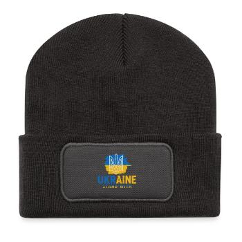 Ukraine Flag Emblem Stand With - Recycled Patch Beanie - dark grey - Front