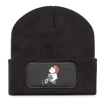 Ourson Motard Cartoonesque - Beanie recyclé à patch - charbon - Devant