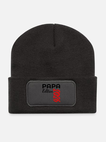 PAPA 2026 BABY VERKÜNDEN - Recycelte Patch Beanie - Dunkelgrau