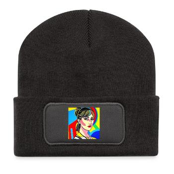Buntes Pop-Porträt - Recycelte Patch Beanie - Dunkelgrau - Vorne