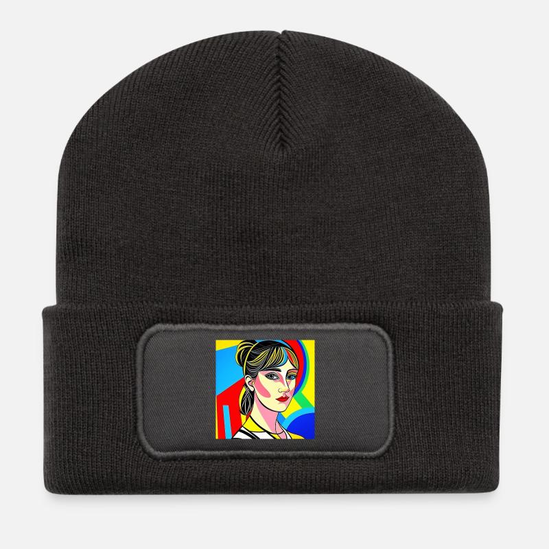 Colorful Pop Portrait - Recycled Patch Beanie - dark grey