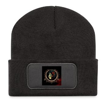 Colorful Lion in Ornamental Frame - Recycled Patch Beanie - dark grey - Front