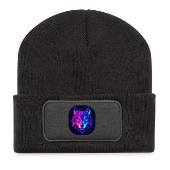Lupus Wolf Neon Geomuster - Recycelte Patch Beanie - Dunkelgrau - Vorne
