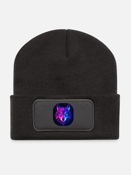 Lupus Wolf Neon Geomuster - Recycelte Patch Beanie - Dunkelgrau