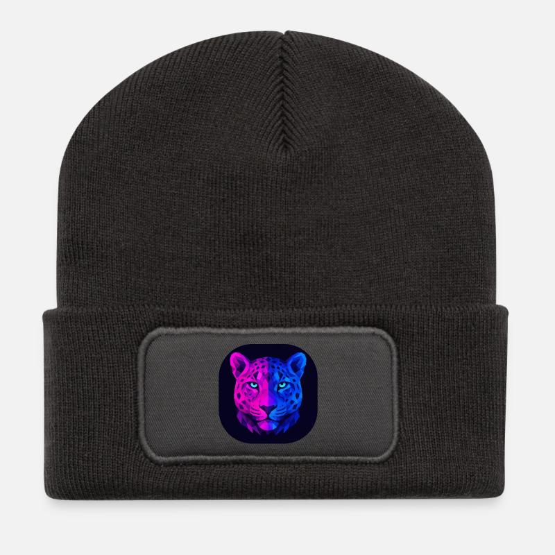 Neon Geometric Leopard - Recycled Patch Beanie - dark grey