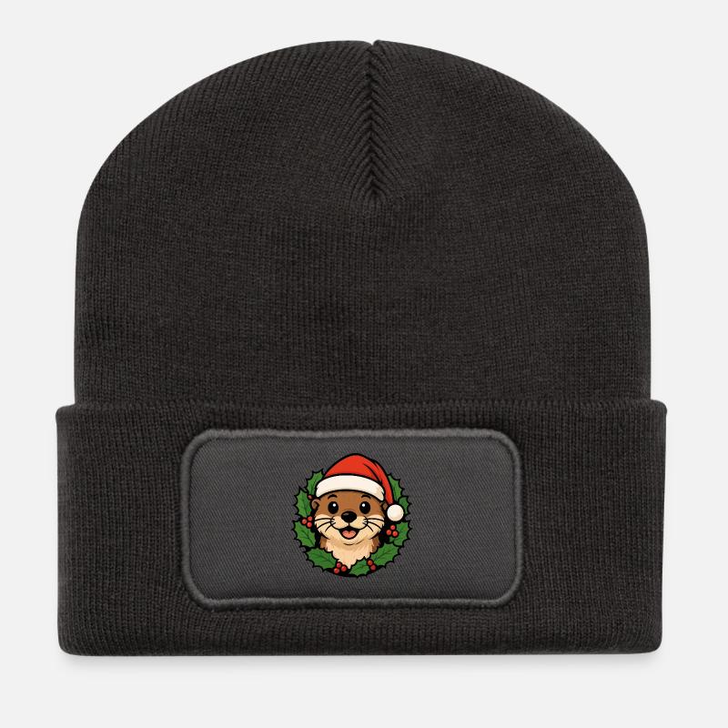 Weihnachts Otter – Lustiges XMAS Tier Cartoon - Recycelte Patch Beanie - Dunkelgrau