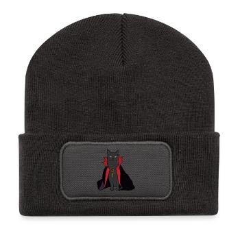 Mitternachts-Vampirkatze mit Umhang - Recycelte Patch Beanie - Dunkelgrau - Vorne