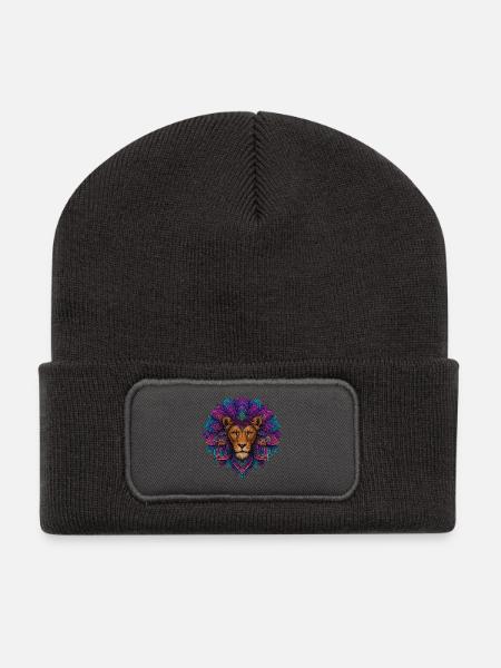 Löwen-Mandala-Blume - Recycelte Patch Beanie - Dunkelgrau