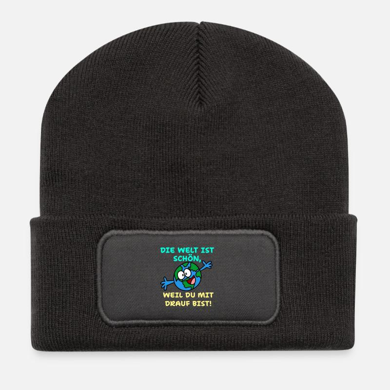 Die Welt ist schön, weil du mit drauf bist - Recycelte Patch Beanie - Dunkelgrau