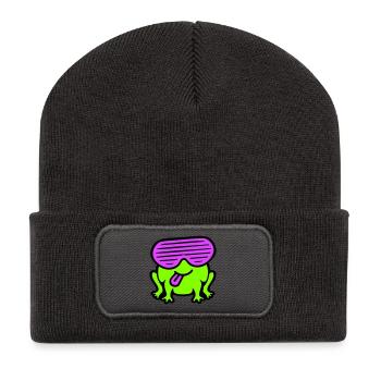 Frog Party Glasses Slits Tongue Stick Out - Recycled Patch Beanie - dark grey - Front