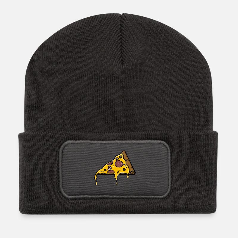 Melting Pepperoni Pizza Slice Illustration - Recycled Patch Beanie - dark grey