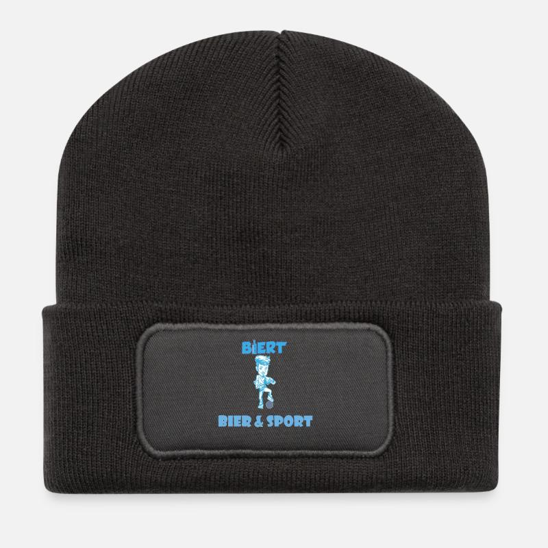 Bier & Sport Blau Cartoon - Recycelte Patch Beanie - Dunkelgrau