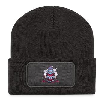 Blauer Oni in mystischer Meditation - Recycelte Patch Beanie - Dunkelgrau - Vorne
