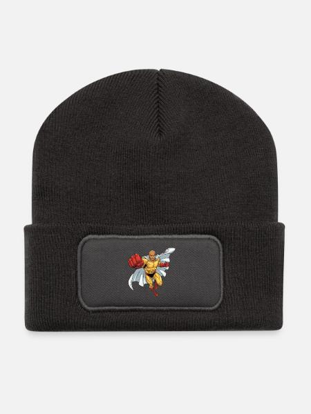 Supperheld Held Kraftsprung ohne Haare mit Glatze - Recycelte Patch Beanie - Dunkelgrau