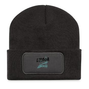 25 April Bridge in Lisbon, blue illustration - Recycled Patch Beanie - dark grey - Front