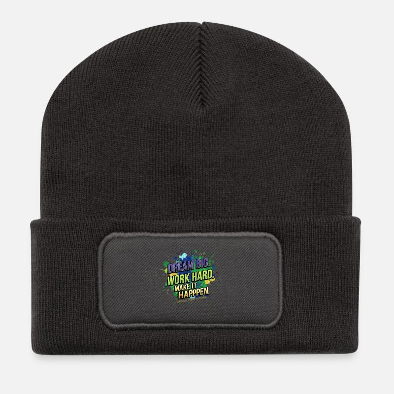 Träume groß • Arbeite hart • Mach es möglich - Recycelte Patch Beanie - Dunkelgrau