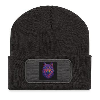 Neon Wolf Kopf Kunst - Recycelte Patch Beanie - Dunkelgrau - Vorne