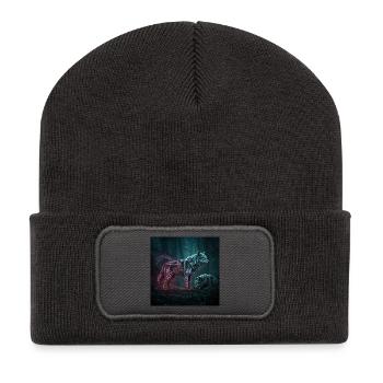 Neonrunen Wolfwald im Mondschein - Recycelte Patch Beanie - Dunkelgrau - Vorne