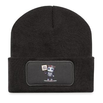 Cute Robot with Flower Crown – Save Earth - Recycled Patch Beanie - dark grey - Front