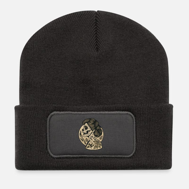 Female Skull - Recycelte Patch Beanie - Dunkelgrau