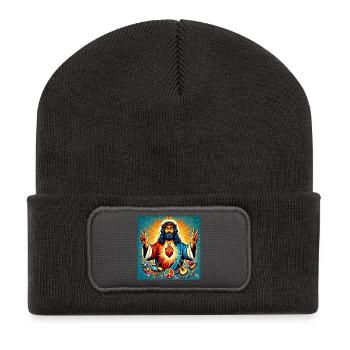 Psychedelic Peace - Jesus, burning heart - Recycelte Patch Beanie - Dunkelgrau - Vorne
