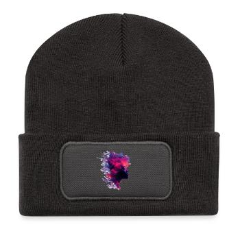 Fiery_Nebula_Woman_Profile_Silhouette - Recycled Patch Beanie - dark grey - Front
