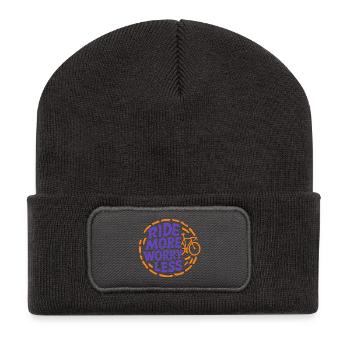 Roulez plus, sans vous inquiéter – Édition Route - Beanie recyclé à patch - charbon - Devant