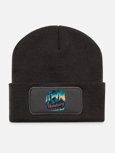 Hamburg Tor zur Welt Stadt Silhouette Geschenk - Recycelte Patch Beanie - Dunkelgrau