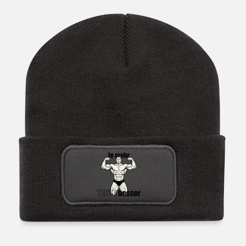 Muskelheld Kraftpose Druckdesign - Recycelte Patch Beanie - Dunkelgrau