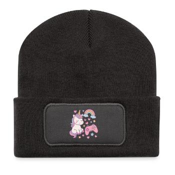 Licorne super mignonne avec une sensation de jeu - Beanie recyclé à patch - charbon - Devant