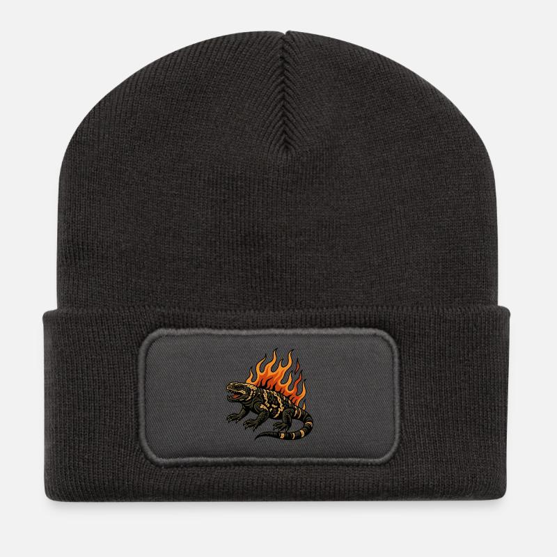 Flames Gila Crustacean Lizard - Recycled Patch Beanie - dark grey
