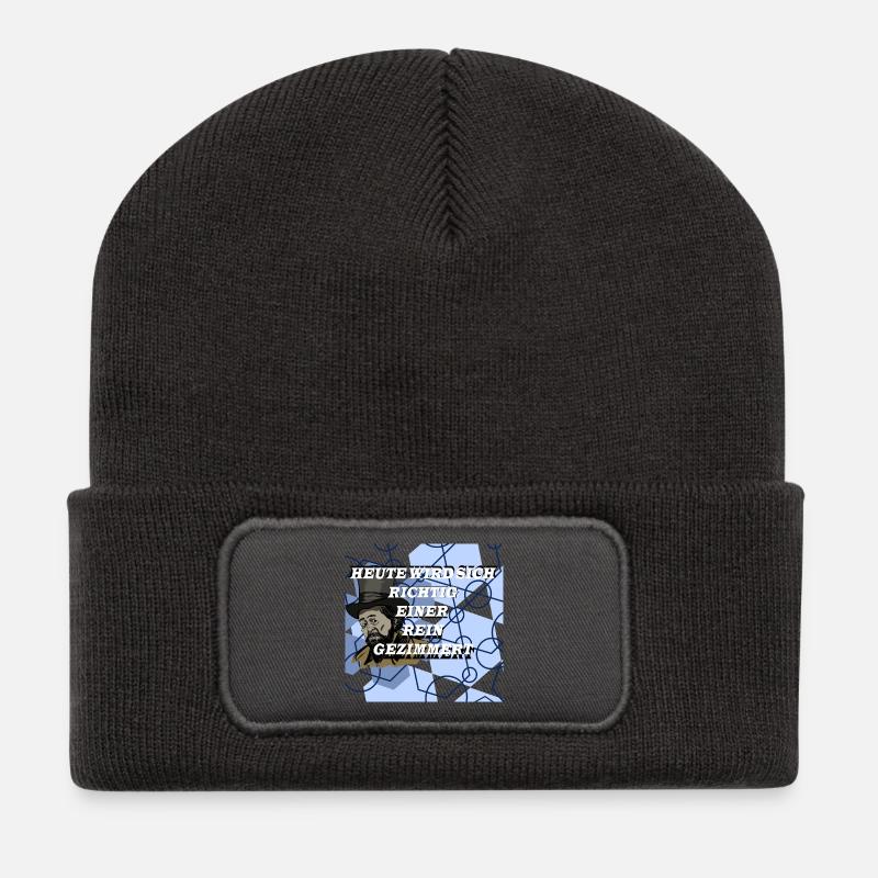Historischer Mann im Geometrie Muster - Recycelte Patch Beanie - Dunkelgrau