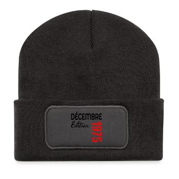 Joyeux 51e anniversaire Décembre 1975 - Beanie recyclé à patch - charbon - Devant