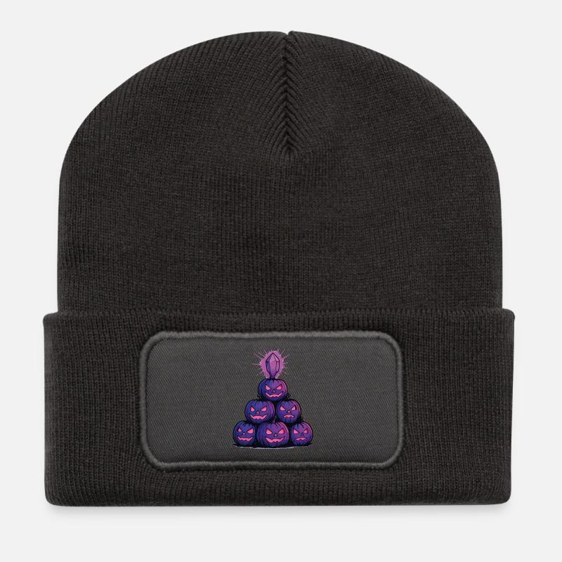 Herbstlicher Halloween-Spuk - Recycelte Patch Beanie - Dunkelgrau