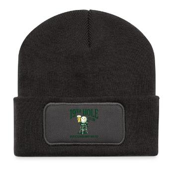 19th Hole Club – Golf & Bier Design - Recycelte Patch Beanie - Dunkelgrau - Vorne