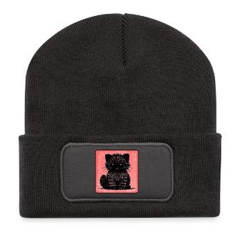 WuschelKatze (Rot) - Recycelte Patch Beanie - Dunkelgrau - Vorne