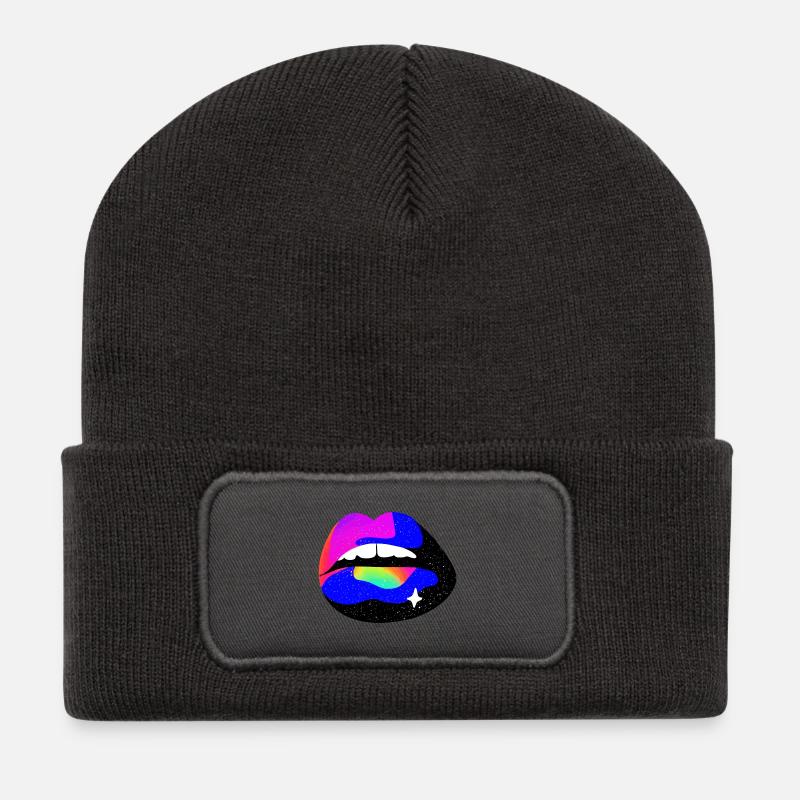 Rainbow Lips Nebula - Recycled Patch Beanie - dark grey