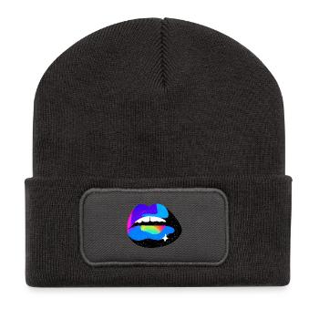 Kosmische Regenbogenlippen - Recycelte Patch Beanie - Dunkelgrau - Vorne