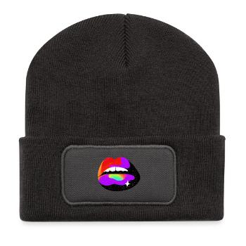 Kosmische Regenbogenlippen - Recycelte Patch Beanie - Dunkelgrau - Vorne