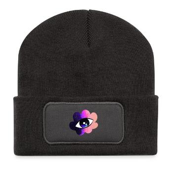 Kosmisches Auge in Farbverlaufsblume - Recycelte Patch Beanie - Dunkelgrau - Vorne