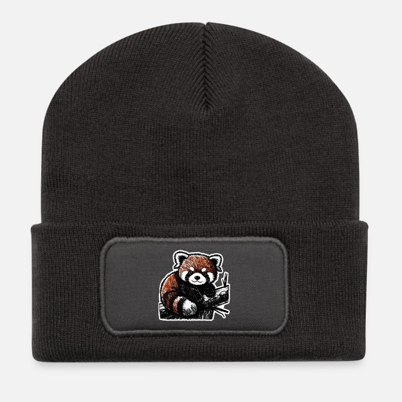 Niedlicher Roter Panda (Kohle/Buntstift) - Recycelte Patch Beanie - Dunkelgrau