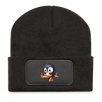 Cute penguin on seesaw in playground cartoon - Recycled Patch Beanie - dark grey - Front