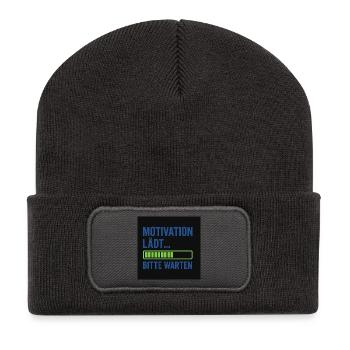 Motivation lädt... Bitte warten - Recycelte Patch Beanie - Dunkelgrau - Vorne