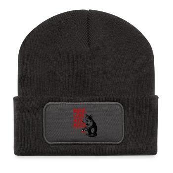 Make Love Not Votes Cat - Recycled Patch Beanie - dark grey - Front