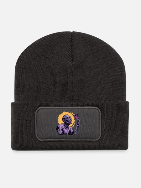 Zombie mit Schmetterling - Recycelte Patch Beanie - Dunkelgrau