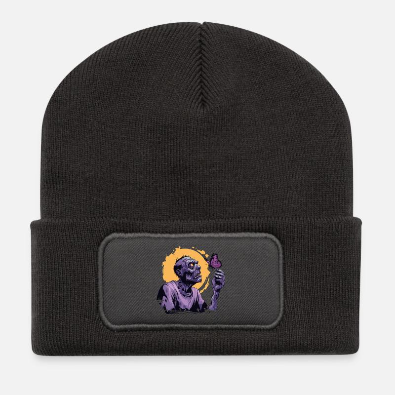 Zombie mit Schmetterling  - Recycelte Patch Beanie - Dunkelgrau