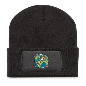 Chat écolo vert sur la planète Terre - Beanie recyclé à patch - charbon - Devant