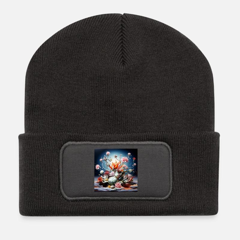 Flower alchemy in neon light - Recycled Patch Beanie - dark grey