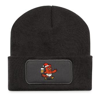 Santa Hahn Hähnchen Weihnachtsmütze Hut Bier Prost - Recycelte Patch Beanie - Dunkelgrau - Vorne